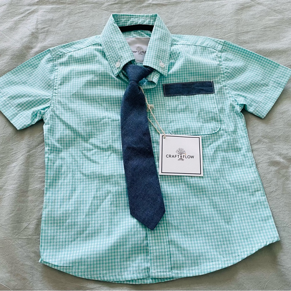 Craft + Flow Brand, Button up short sleeve shirt with tie, 2T